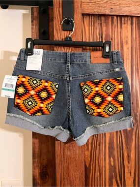 Lucky Brand girls Denim Shorts with Aztec Patch Pockets - handmade